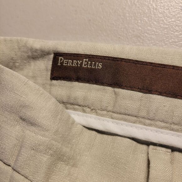 Perry Ellis shorts men's 38" LT Beige 100% linen Pre-owned - Picture 3 of 5
